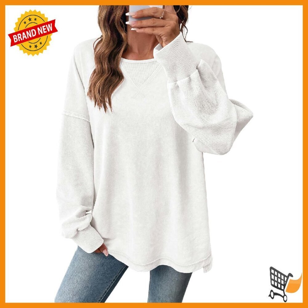 Long Sleeve Crewneck Sweatshirt Oversized Fit Cotton Blend